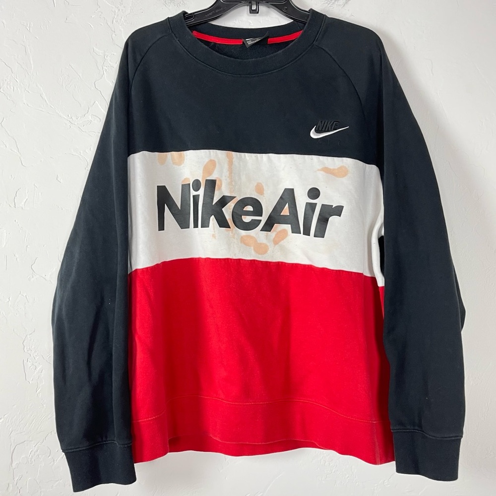 Nike Air Crew‎ Sweater Fleece Colorblock Pullover Black Red Dyed Knit Bleached